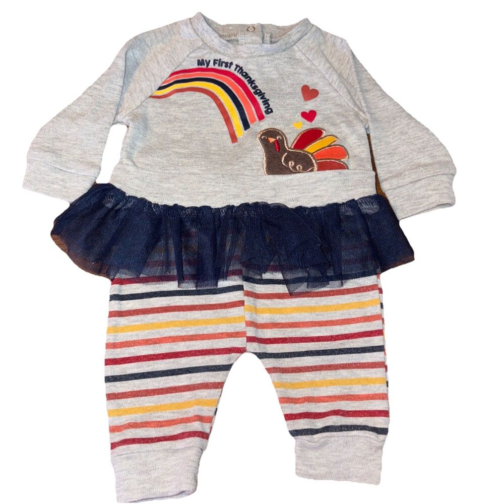 Celebrate! Girls Size 0-3M My First Thanksgiving Outfit Two Piece Set Turkey